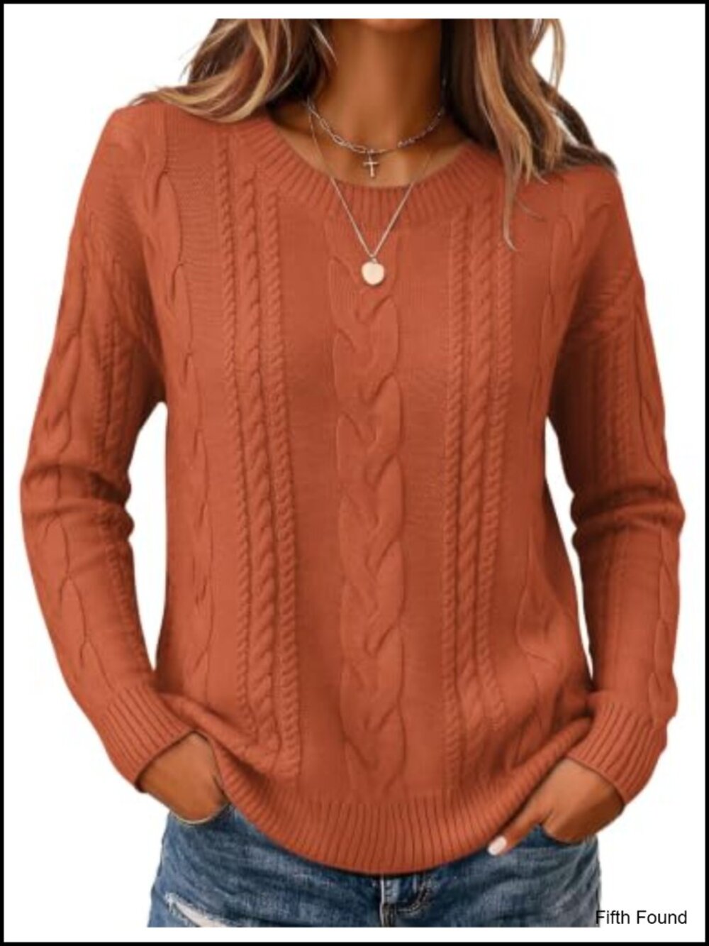 Cable Knit Sweater Loose Fit Chunky Crew Neck Pullover